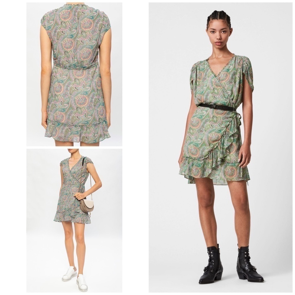 ALLSAINTS Zini Shahmina Paisley Ruffle Wrap All Saints Dress Size 8āāāāāāā